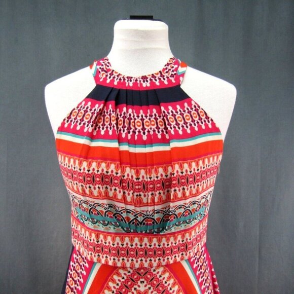 Eliza J Scarf Print Crepe De Chine Maxi Dress Size 2 Petite Sleeveless Tie Neck - Picture 2 of 10